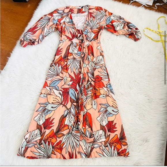 Nicholas Asilah Tie-Front Cutout Linen Midi Dress - Size US 4 - Picture 5 of 10